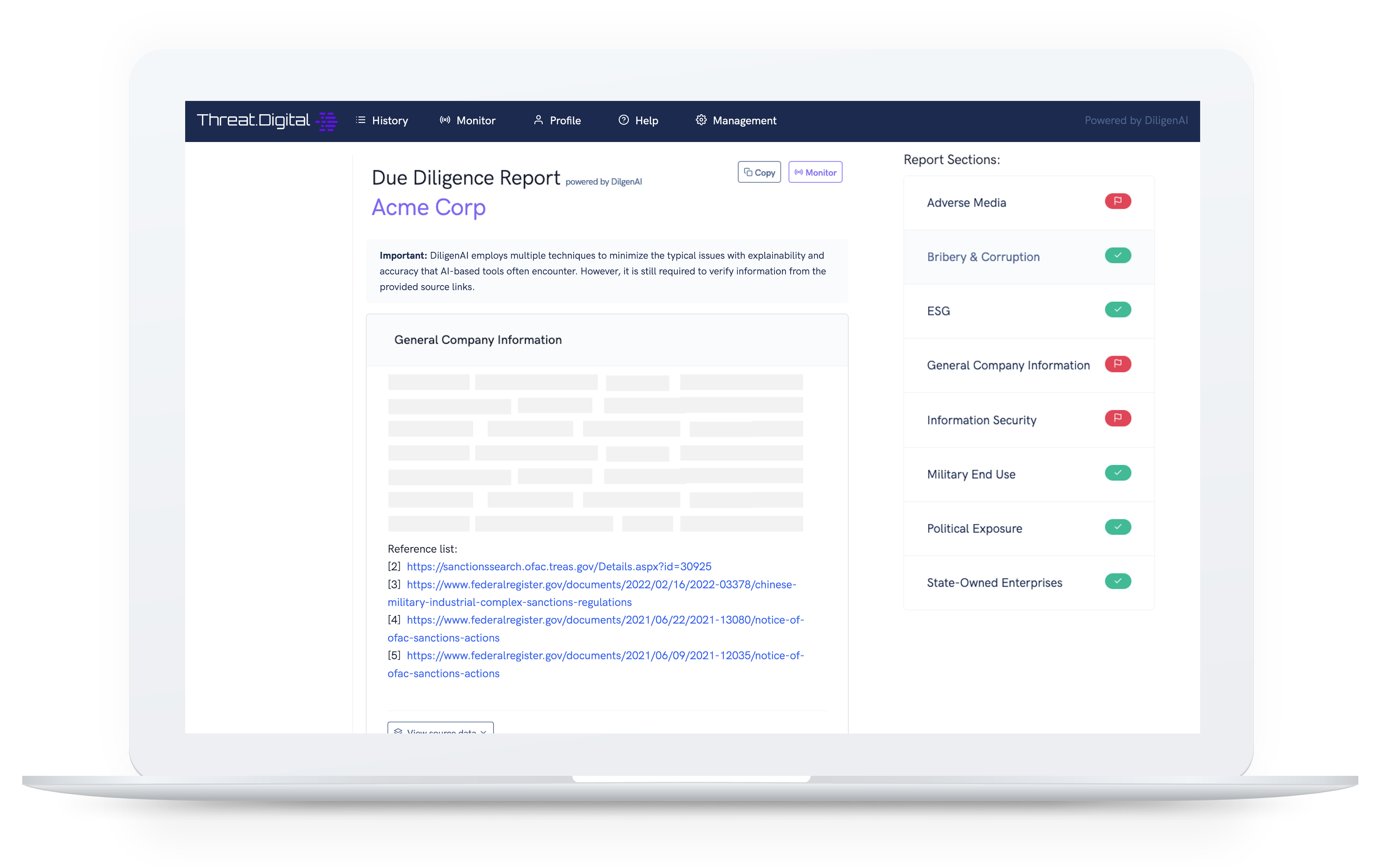 Gen AI powered Due Diligence Platform Screenshot